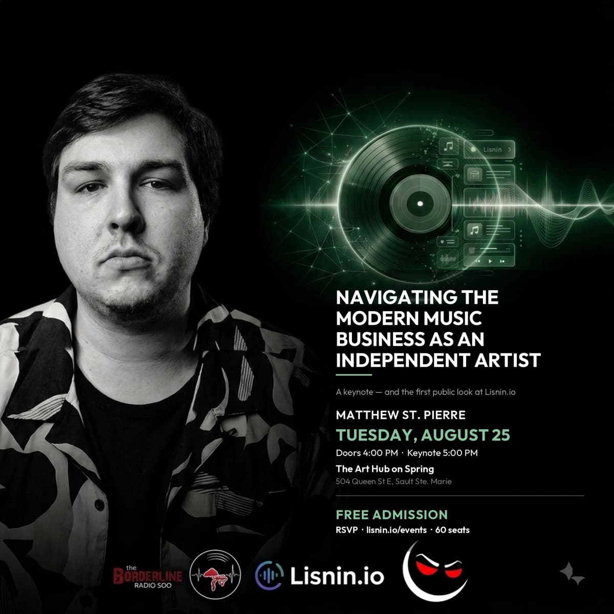 Navigating the Modern Music Business as an Independent Artist. Event poster featuring Matthew St. Pierre.